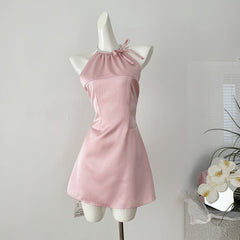 BXOXO - summer inspo 2025 Summer Fashion Halter Dress Women Temperament Mini Dresses Elegant Sleeveless Slim Fit A-line Dress