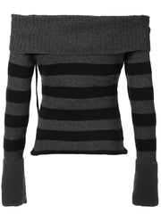 BXOXO - summer inspo Off Shoulder Slim Knitted Stripe Jumper Women Lace-Up Slash Neck Long Sleeve Sweater Tee Korean Fashion Street Knittwear