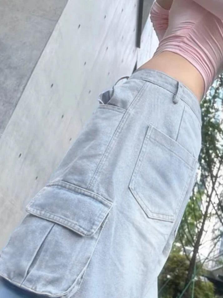 Street Ripped Pocket Raw Trim Cargo Jeans