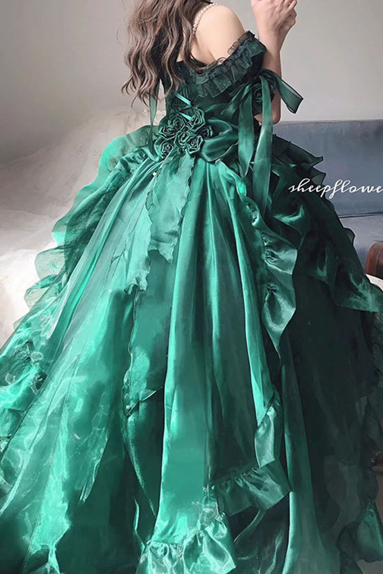 BXOXO - Green Bowknot Irregular Gothic Princess Lolita Jsk Dress