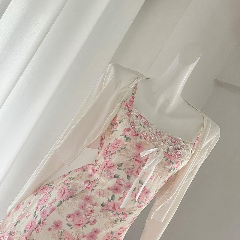 BXOXO - summer inspo Sweet Style Two Piece Set Women New Casual Cardigan +Cute Mini Dress Female Floral Print Casual Floral Dress Suit