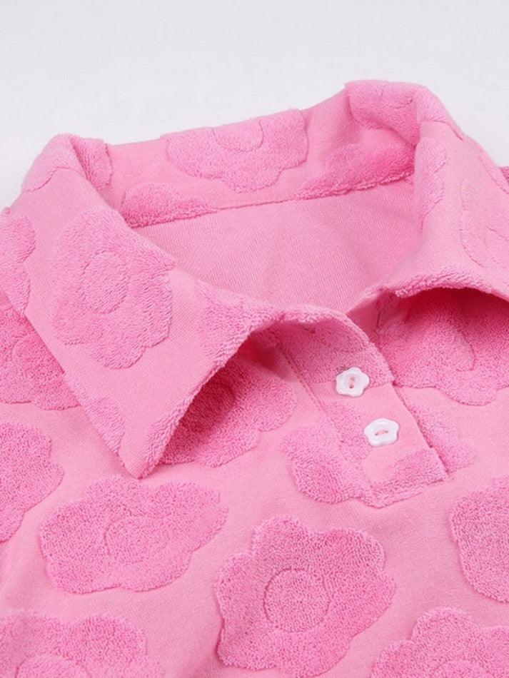 Velvet Floral Print Backless Lacing Crop Long Sleeve Tee