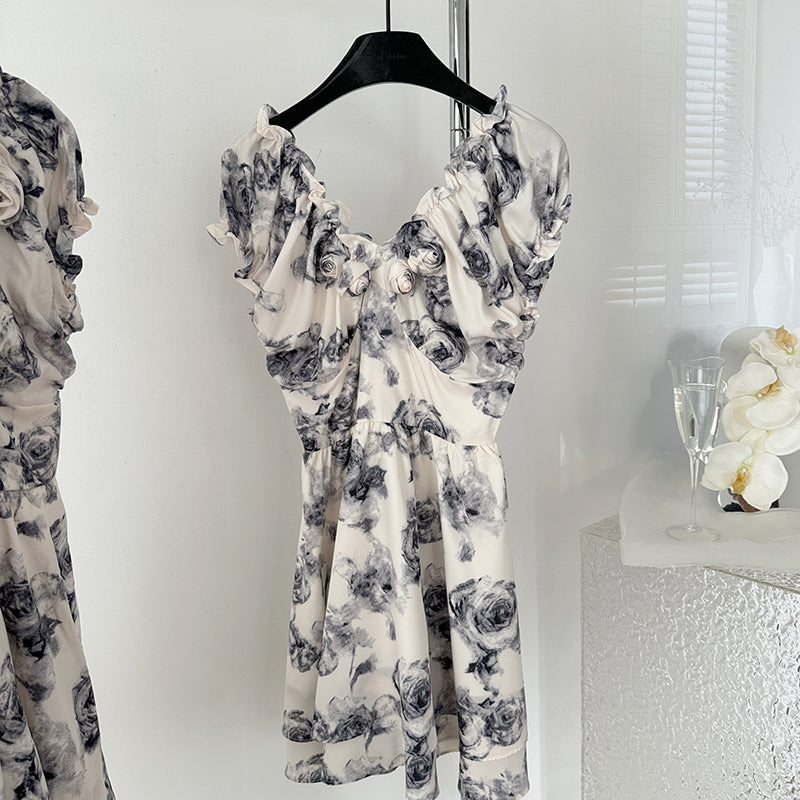 BXOXO - summer inspo Chic Design Street Style Three-Dimensional Flower Dress Summer New Fashion Vintage V-neck Dresses