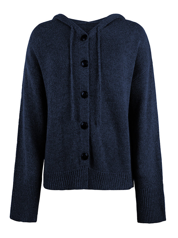 BXOXO Wrap Buttoned Hooded Solid Color Cardigan