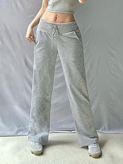 BXOXO - Solid Color Tie Knit Low-Rise Straight-Leg Pants