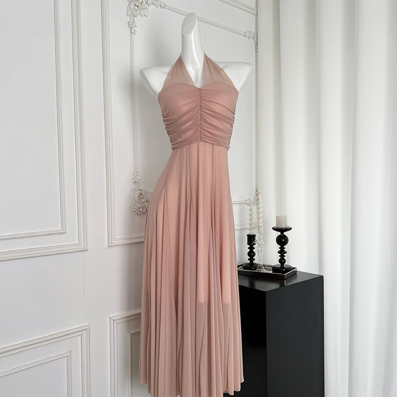 BXOXO - summer inspo Summer Sleeveless Halter Maxi Dress Elegant Tight Waist V-neck Beach Dress Robes Temperament Party Backless Dresses