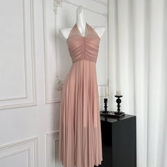 BXOXO - summer inspo Summer Sleeveless Halter Maxi Dress Elegant Tight Waist V-neck Beach Dress Robes Temperament Party Backless Dresses