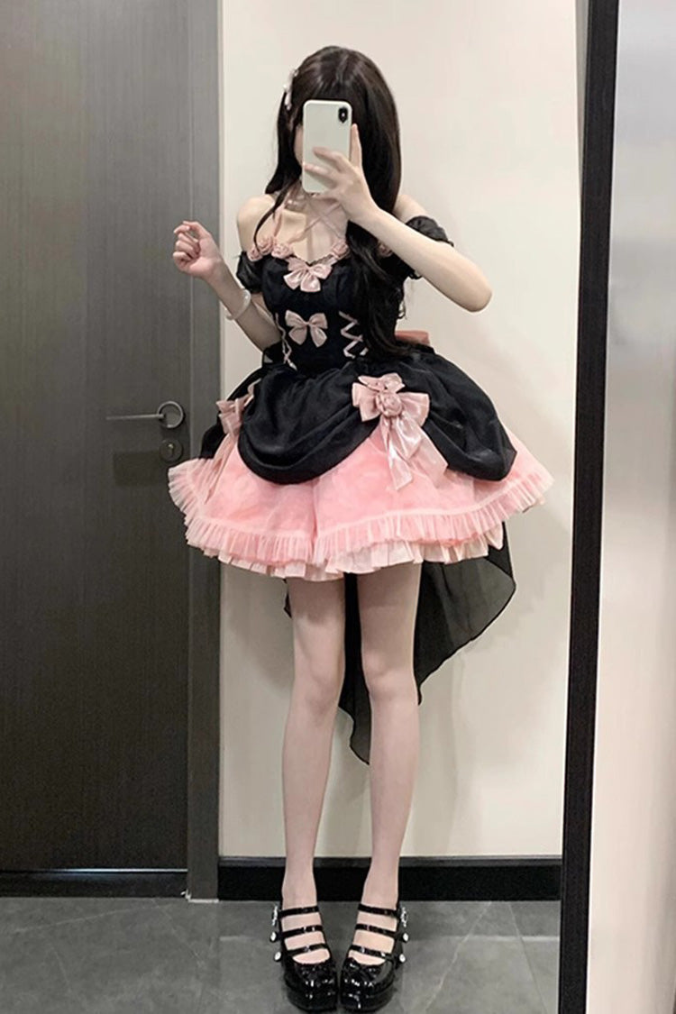 BXOXO - Black/Pink Multi-layer Hanayome Bowknot Fishbone Elegant Princess Sweet Lolita Jsk Dress