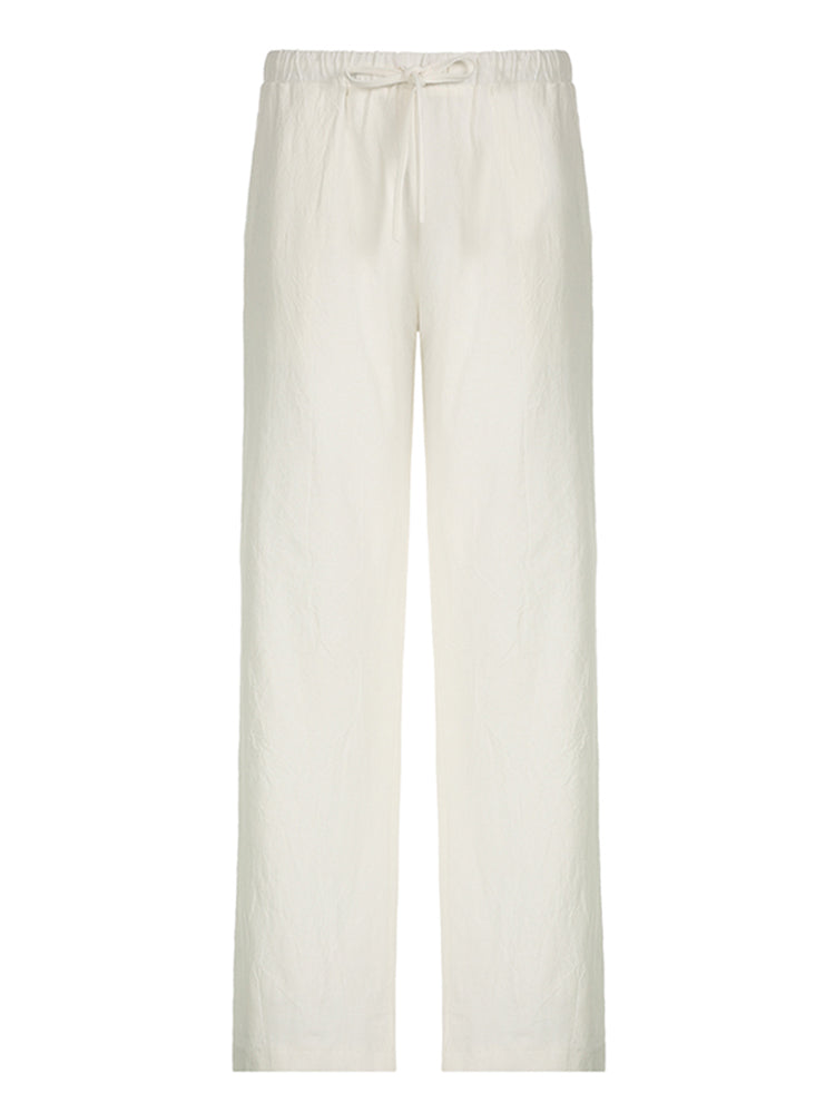 BXOXO - summer inspo Sweetown Solid Loose Casual Boho Straight Leg Pants For Women Simple Lazy Comfortable Summer Vacation Trousers