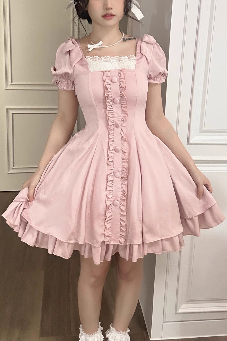 BXOXO Pink Annie's Gift Short Sleeves Bowknot Short Version Sweet Lolita Dress (Plus Size Support)