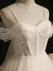 BXOXO Light Champagne Tulle Short Prom Dress, Puffy Tulle Lace Homecoming Dress