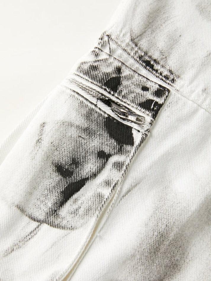 Washed Tie Dye Multi Pocket Lace Up Cargo Jeans
