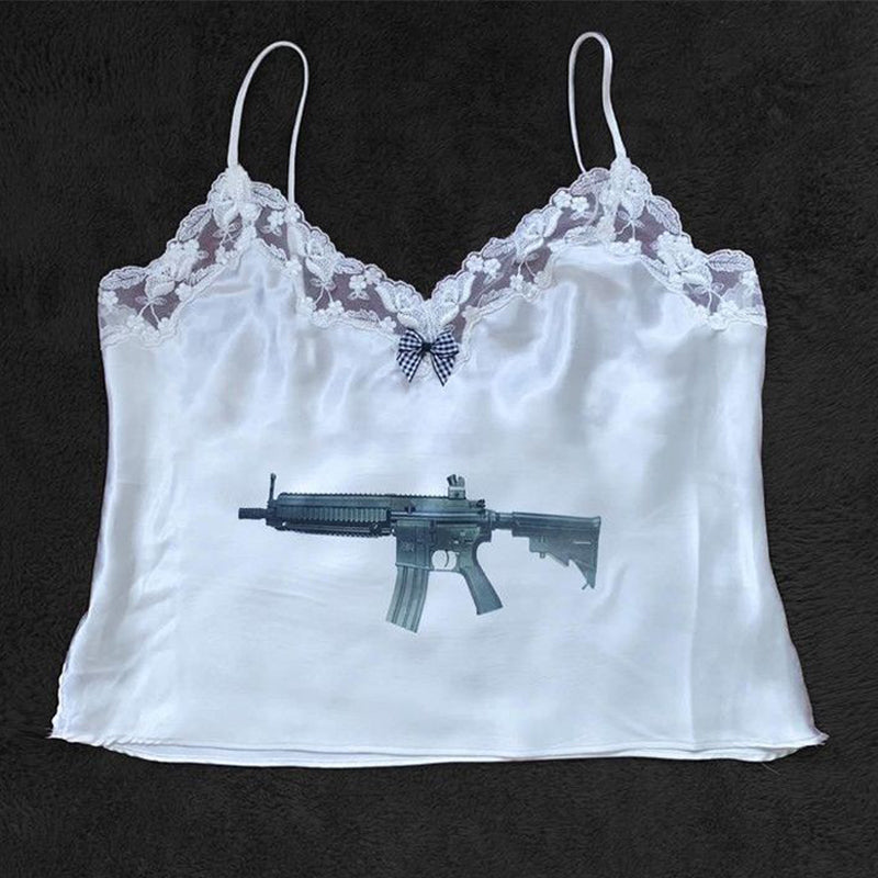 Bxoxo Punk Aesthetic Lace women's Sleeveless Camisole Streetwear Hip Hop Rock vintage Y2K Casual Harajuku Geometric Pattern Print Tops