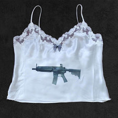 Bxoxo Punk Aesthetic Lace women's Sleeveless Camisole Streetwear Hip Hop Rock vintage Y2K Casual Harajuku Geometric Pattern Print Tops