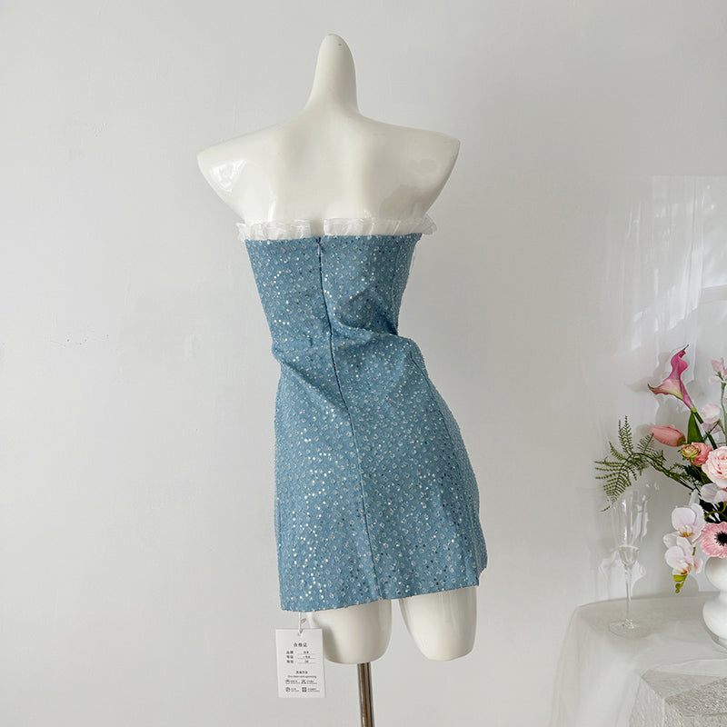 BXOXO - summer inspo Elegant Off Shoulder Dress Women Lace Bow Patchwork Vintage Mini Dresses Sexy Slim Backless Mini Dress Party Club