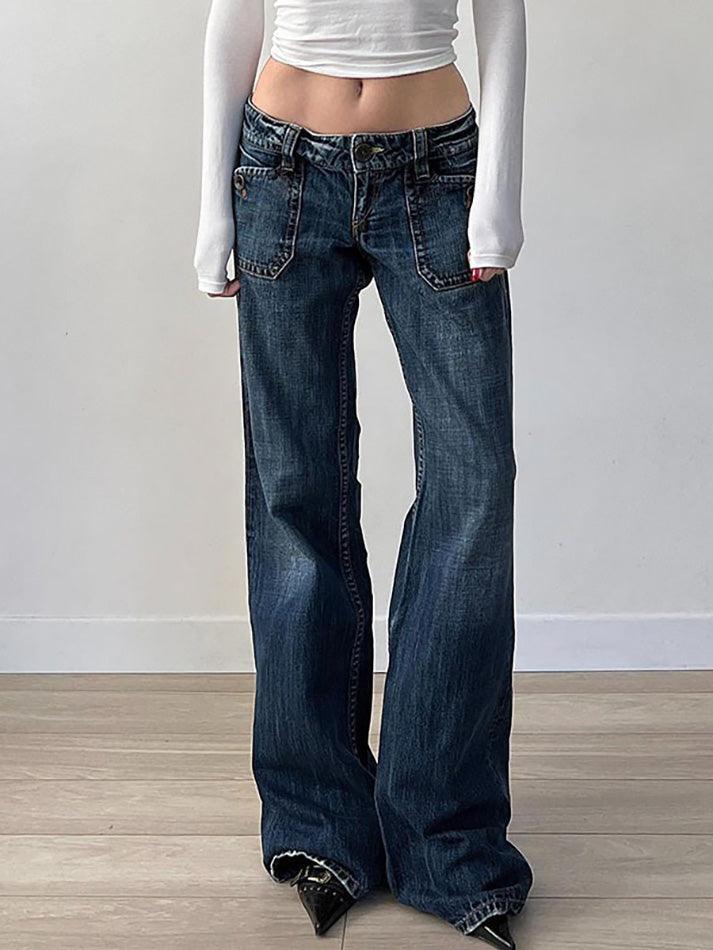 BXOXO - Vintage Pocket Washed Low-Rise Straight-Leg Jeans