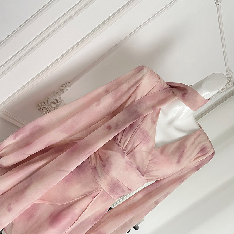 BXOXO - summer inspo Gentle Wind Long-sleeve Dress Elegant V-Neck Sweet Dresses Fairy Holiday High Waist Loose Short Dress Vestidos