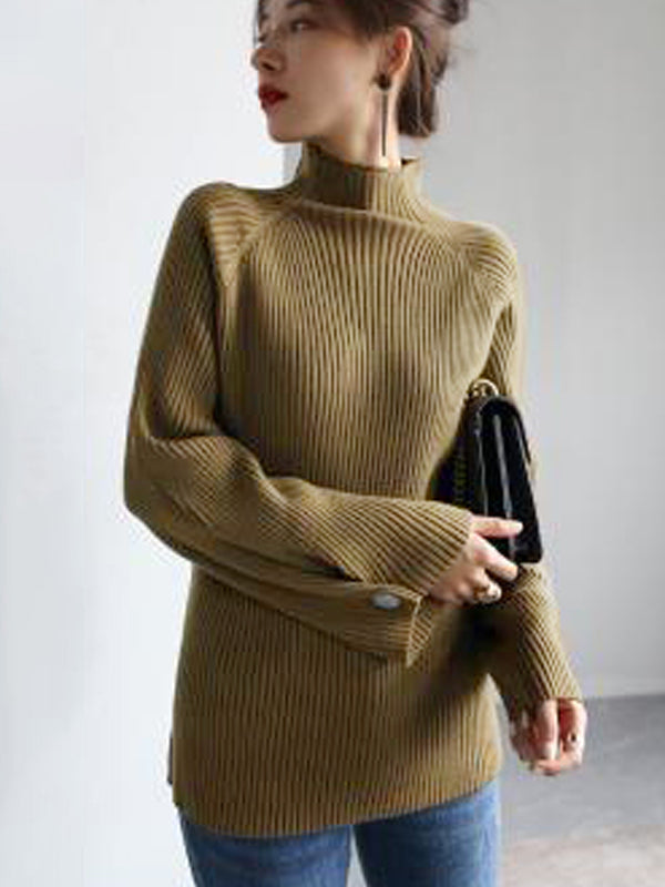 BXOXO Simple Loose Solid Color High-Neck Sweater