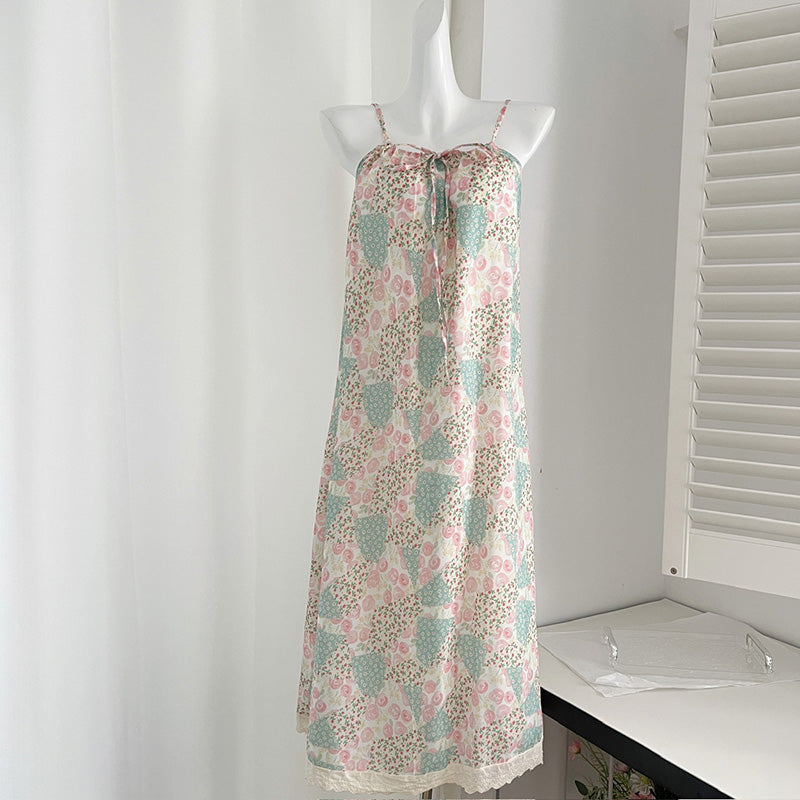 BXOXO - summer inspo Summer Sleeveless Floral Print Sling Party Dress Women Splicing Design Elegant High Waist Suspenders Long Dress Holiday Style
