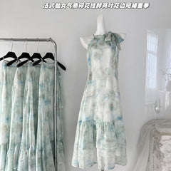 BXOXO - summer inspo Sweet Style Halter Dress Women Backless Sexy Elegant Party Midi Dresses Floral  Retro Fairy Dress Print Dress