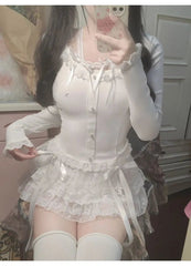 BXOXO Y2k Lace Sweet Girl Korea Summer Skirts Women Clothes White MIni Skirt High waist Loose Grunge Kawaii Cute A-line Fluffy Skirt