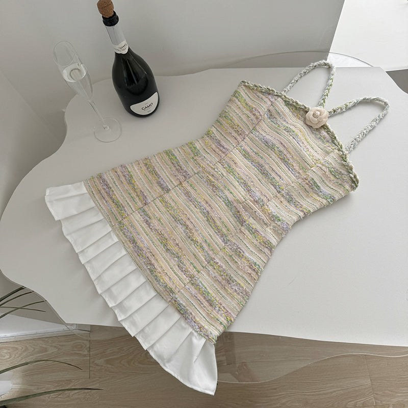 BXOXO - summer inspo Spliced Pleated Suspender Dress For Women's Summer New Chic Design Slim Fit Dress Temperament Sleeveless A-line Dresses