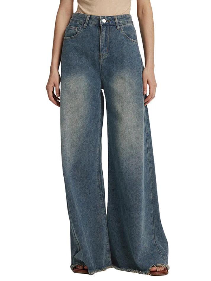 Vintage Frayed Wide Leg Boyfriend Jeans