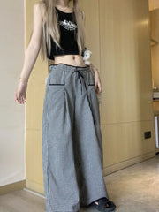 BXOXO Sweet Black Women Plaid Pants Coquette Japanese Style Cute Wide Leg Trousers Harajuku Kawaii Palazzo Pants Vintage Y2k