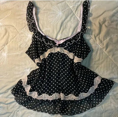 BXOXO Sexy Dresses Backless Women Summer Clothes Lace Polka Dot Casual Korea Mini DressSleeveless 2000s Sweet Girl Harajuku Y2k Dress
