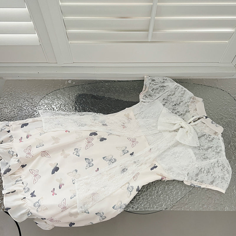 BXOXO - summer inspo Summer 2025 New Chinese Style Short-Sleeved Dress Fashionable Slimming Lace Stitching Mini Dresses
