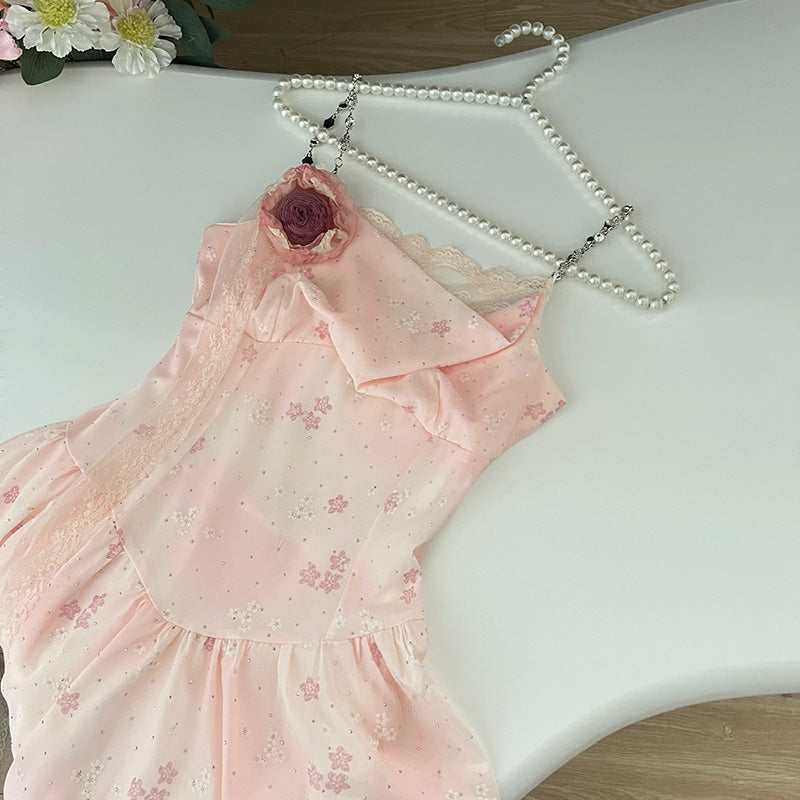 BXOXO - summer inspo Women Floral Printed Swinging Collar Sexy Dresses Summer New French Style Chic Elegant Sweet Dress Vintage Backless Fairy Dress