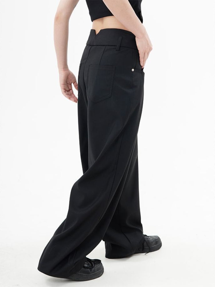 BXOXO Women Wide Leg Suit Pants Gothic Black Aesthetic Pleated Trousers Gray Oversized Y2k Korean Streetwear Harajuku Casual