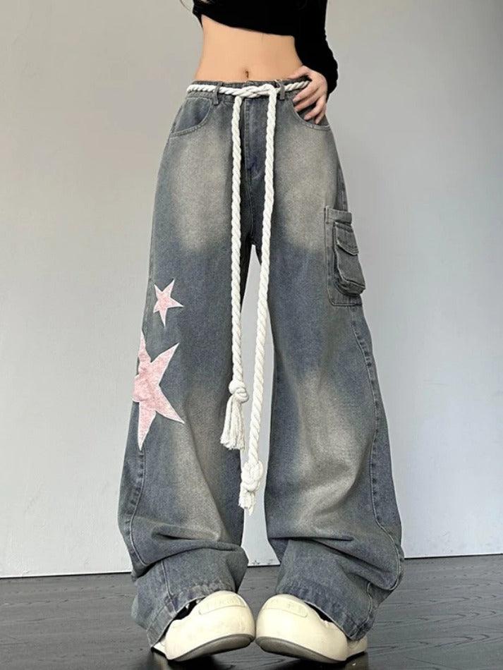 Vintage Star Patch Print Boyfriend Jeans