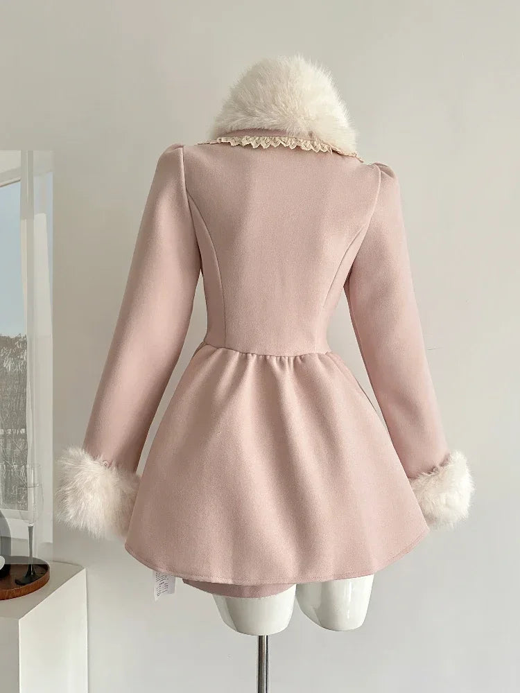 BXOXO French Elegant Socialite High End Luxury Dress Women Single Breasted Plush Slim Short Dress Casual Chic Warm Female Clothing New