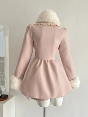 BXOXO French Elegant Socialite High End Luxury Dress Women Single Breasted Plush Slim Short Dress Casual Chic Warm Female Clothing New