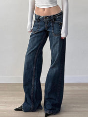 BXOXO - Vintage Pocket Washed Low-Rise Straight-Leg Jeans