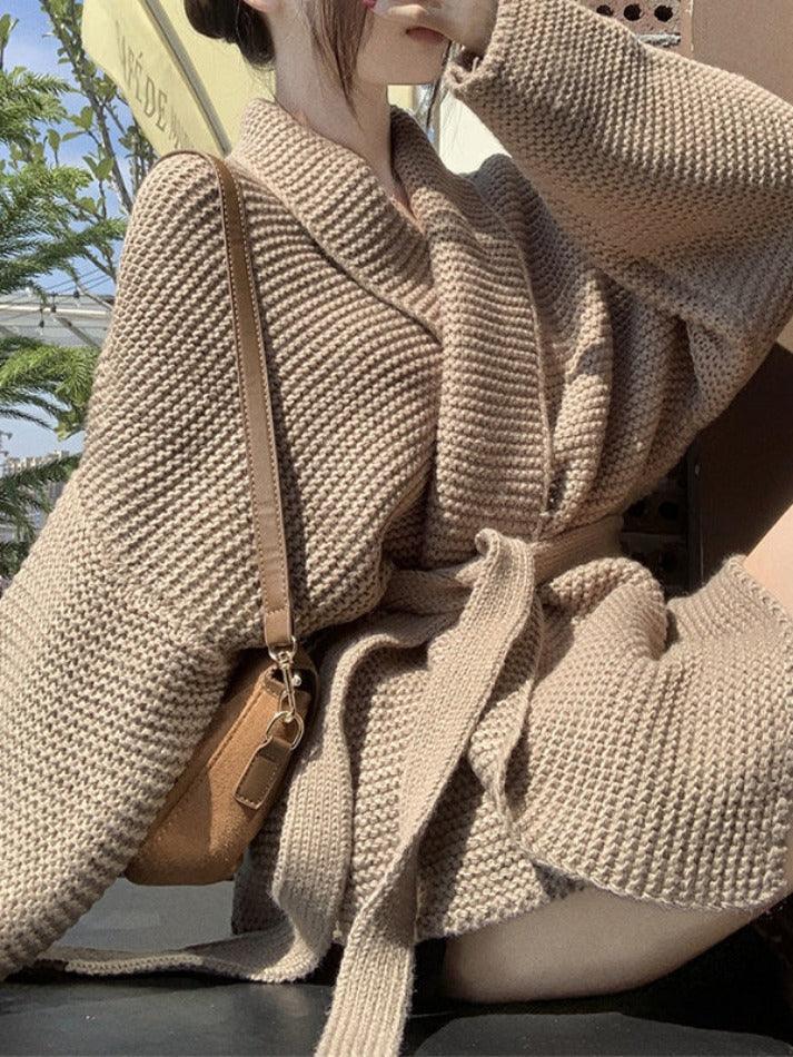 V Neck Lace Up Cardigan