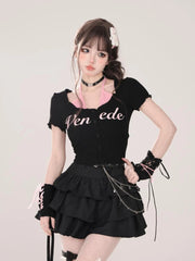 BXOXO Black Gothic Mini Skirts Women Punk Y2k Grunge Short Skirt Korean Harajuku Kawaii 2000s A-line Cake Skirts Aesthetic