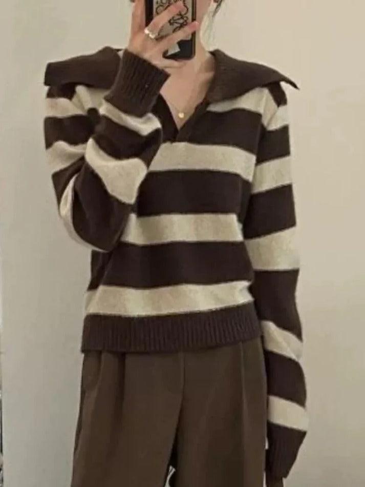 Vintage Stripe Sailor Collar Sweater