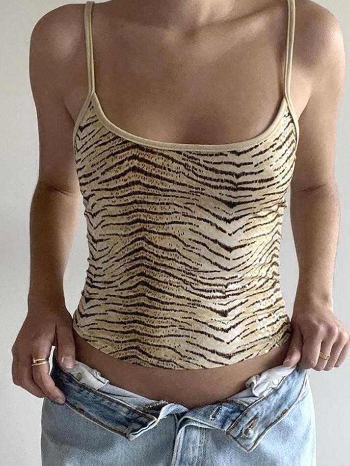 BXOXO - Tied Backless Tiger Pattern Cami Top