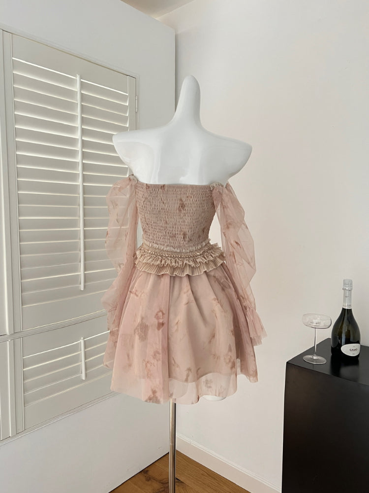 BXOXO France Elegant Fashion Fairycore Evening Dress Women Mesh Splicing Strapless Mini Party Dress Casual Chic Holiday Clothing New