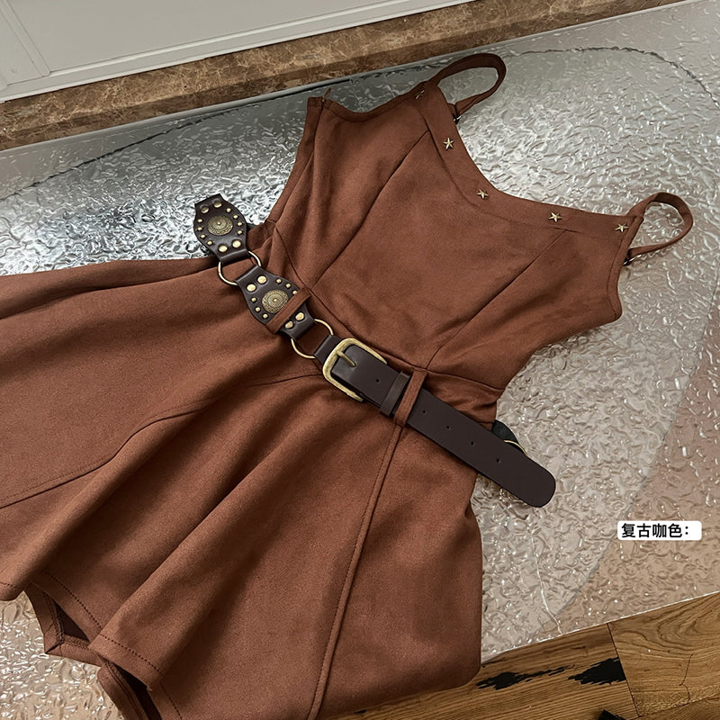 BXOXO - summer inspo Spicy Girl Retro Sleeveless Dress Fashion Slimming Suspender Dresses Women Sexy Backless Irregular Short Sling Dress