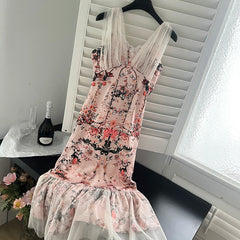 BXOXO - summer inspo Summer New Sling Strapless Fishtail Dress Fashion Print Long Dress High Waisted Slim Fit Sleeveless Backless Dress