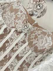 BXOXO France Elegant Fashion High End Evening Dress Women Embroidery Lace Fishbone Mini Party Dress Female Casual Chic Sexy Clothing