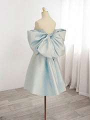 BXOXO Blue Sweetheart Neck Satin Short Prom Dress, Blue Homecoming Dress