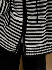 Striped Hooded Double Zip Knit Cardigan