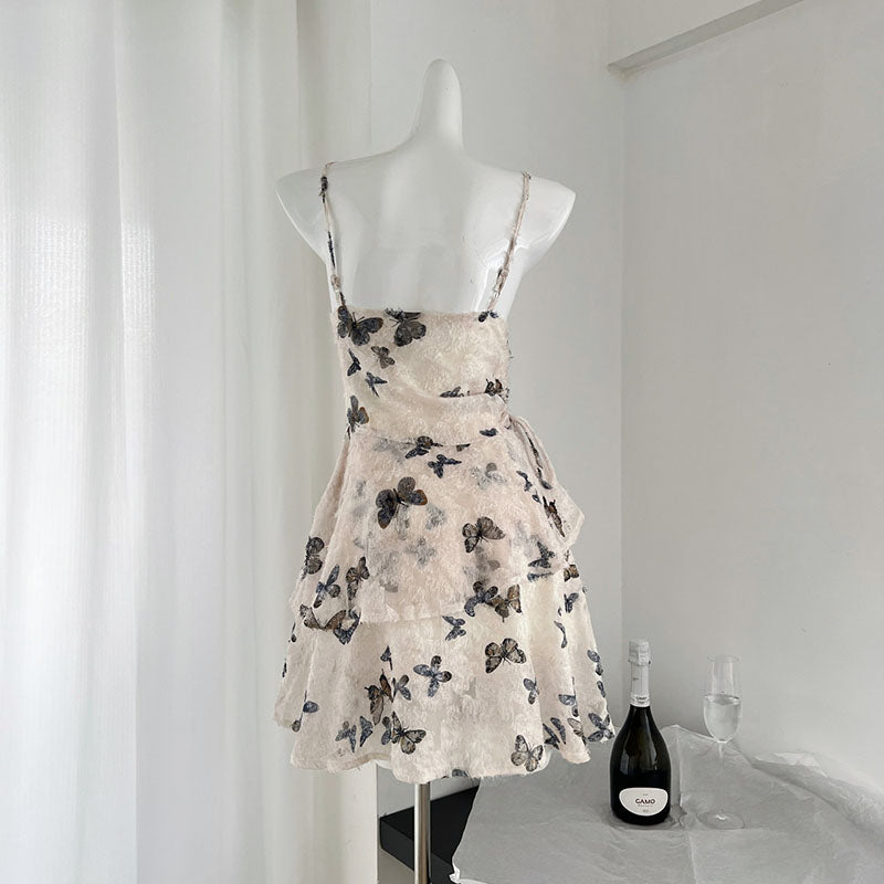 BXOXO - summer inspo Fashion Irregular Suspender Dress For Women Summer 2025 New Y2k Sweet Butterfly Print Party Holiday Dresses