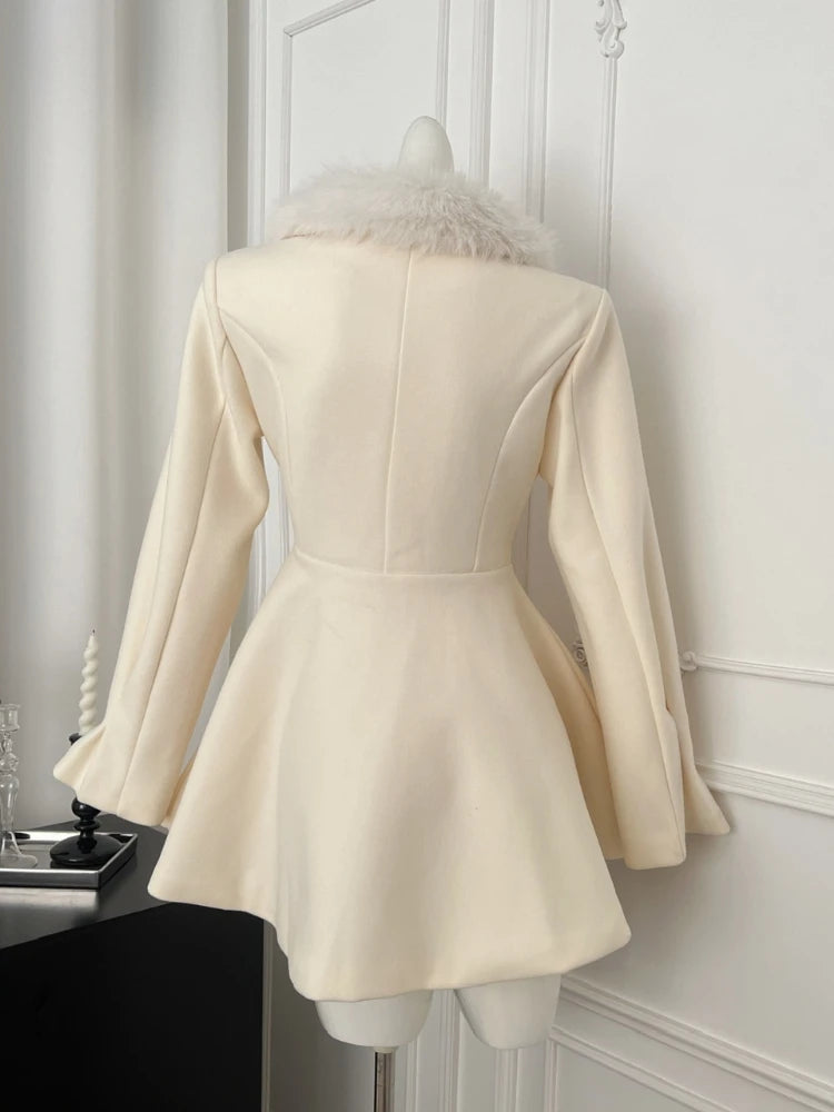 BXOXO France Vintage New Wealthy Heiress Slim Button Fur Collar Coat Women Winter Clothes High End Socialite Warm Chic Short Coat New