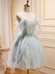 BXOXO Puffy Tulle Off Shoulder Green Short Prom Dress, Green Homecoming Dresses