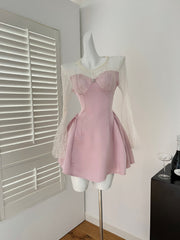 BXOXO Japanese Fashion Sweet Kawaii Dress Women Lace Satin Fake Two Pieces Mini Dress Female Casual Cute Designer Clothing 2025 New